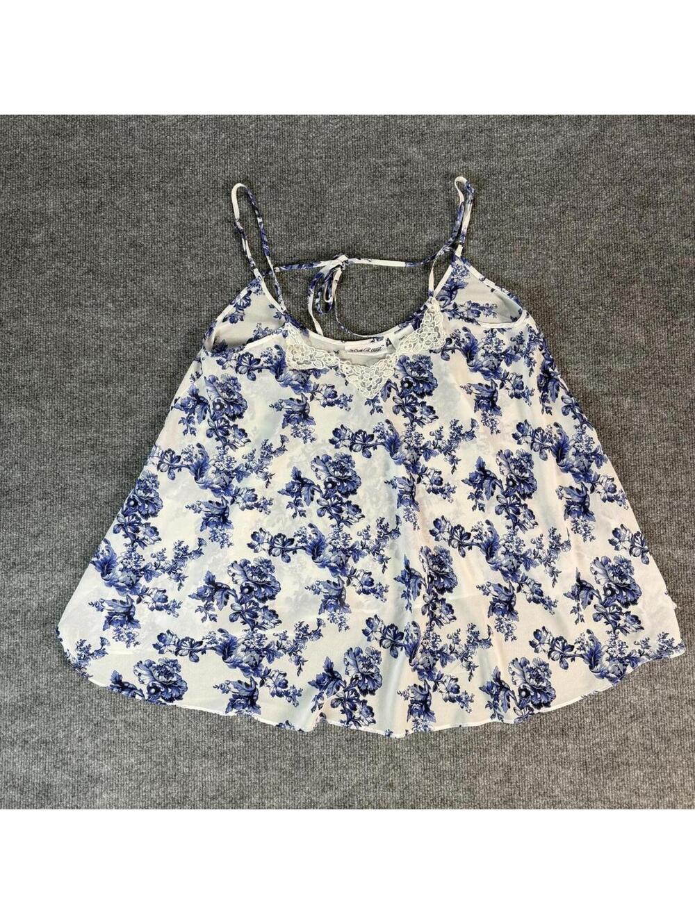 Nuit Rouge Blue Floral Lace Trim Sleeveless Top S Cami Spring Summer Vacation